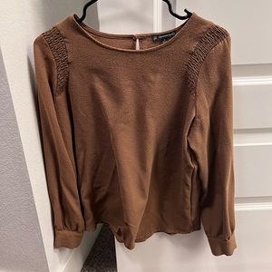 crepe smocked blouse tan brown Carmel